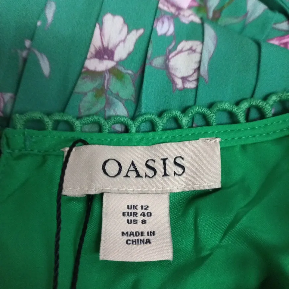 OASIS GREEN FLORAL PLEATED BELTED MIDI DRESS – PETITE, UK 12