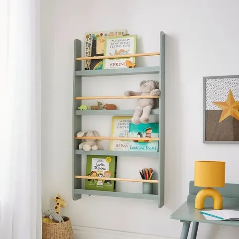BOXED KIDS AMBER WALL MOUNTED BOOK SHELF - SAGE (1 BOX)