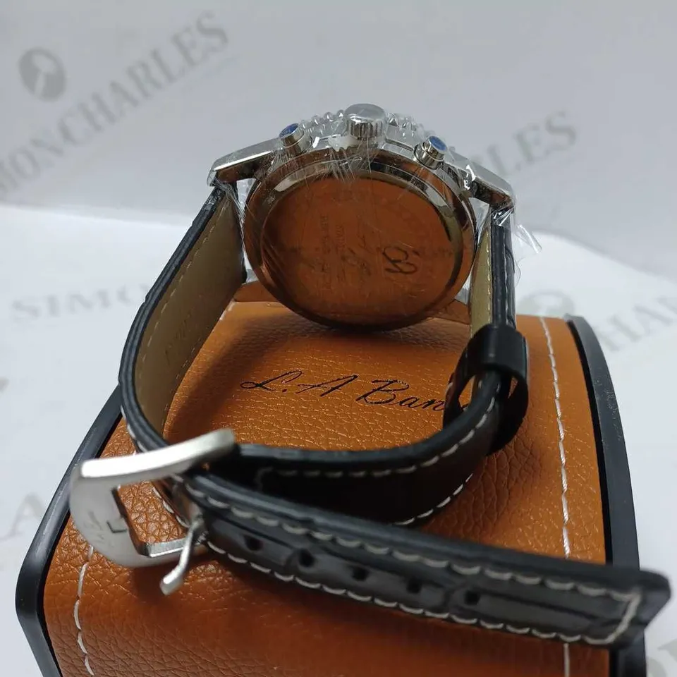 LA BANUS CHRONOGRAPH TRIPLE DIAL ROPE BEZEL LEATHER STRAP WRISTWATCH 
