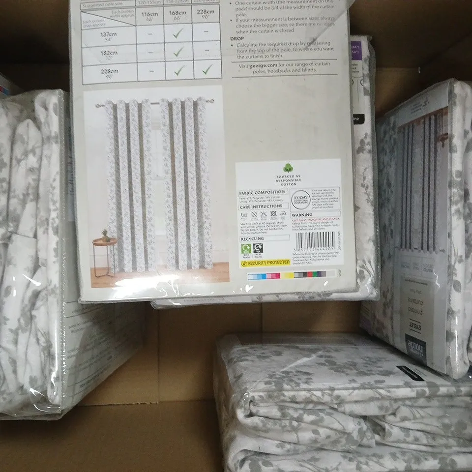 BOX OF APPROXIMATELY 8 ASSORTED FLORAL PRINT EYELET CURTAINS (SIZES MAY VARY) - COLLECTION ONLY