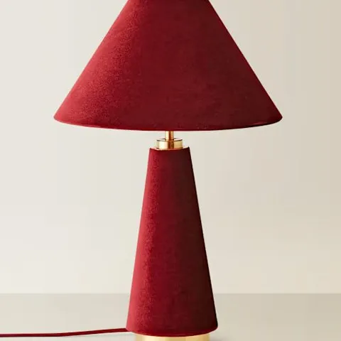 BOXED MARTHA VELVET CONICAL TABLE LAMP BURGUNDY