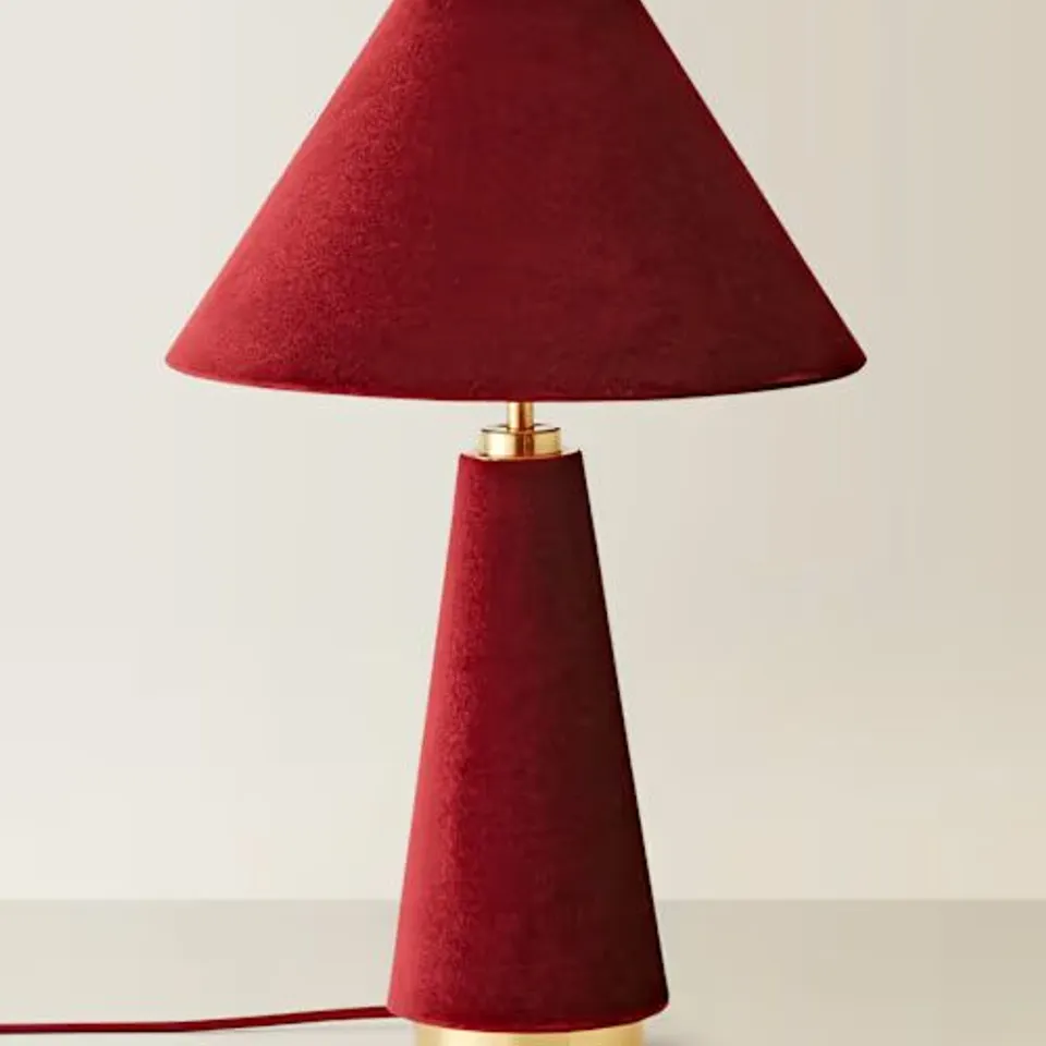 BOXED MARTHA VELVET CONICAL TABLE LAMP BURGUNDY