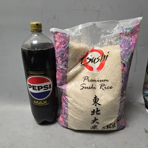 APPROXIMATELY 3 ASSORTED FOOD & DRINK ITEMS TO INCLUDE - PEPSI MAX CAFFENINE FREE , I-SUSHI RICE 