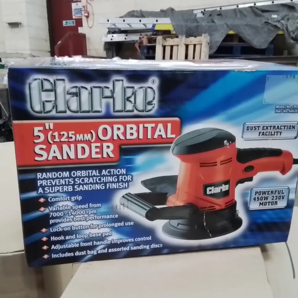 CLARKE 5 INCH (125MM) ORBITAL SANDER – BOXED, 450W