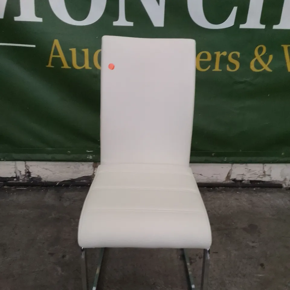PERTH WHITE LEATHER DINING CHAIR WITH CHROME LEGS