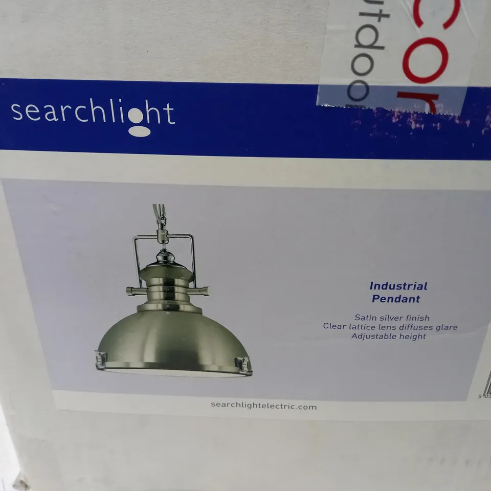 SEARCHLIGHT 1-LIGHT INVERTED CEILING LIGHT PENDANT IN SATIN SILVER 