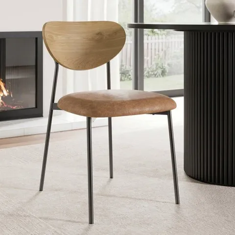 BOXED FINN CURVED BACK DINING CHAIR, FAUX LEATHER - BLACK