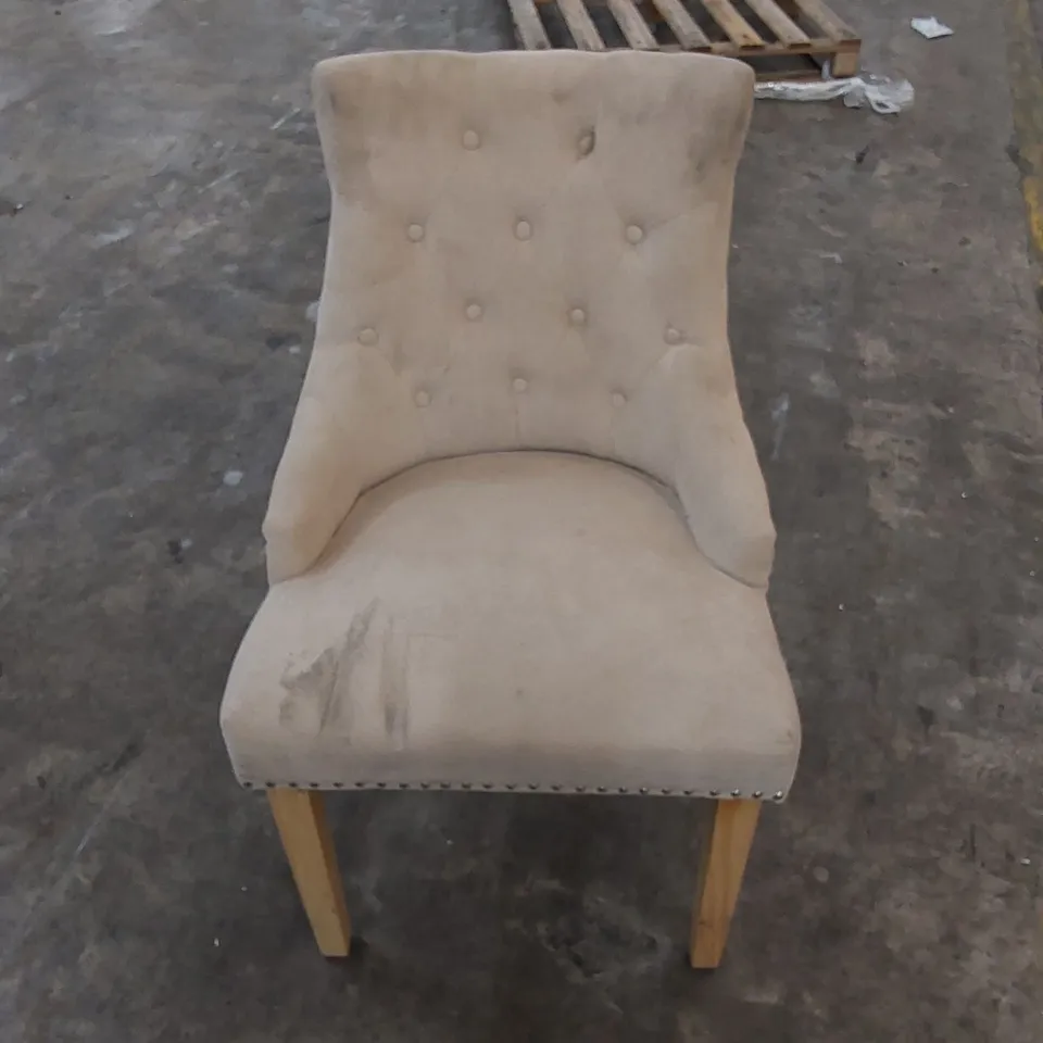 DESIGNER UPHOLSTERED BEIGE FABRIC DINING CHAIR 