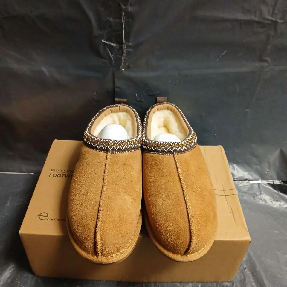 BROWN SUEDE SLIPPERS WITH SHEARLING LINING – UK 6.5 (EU 39)
