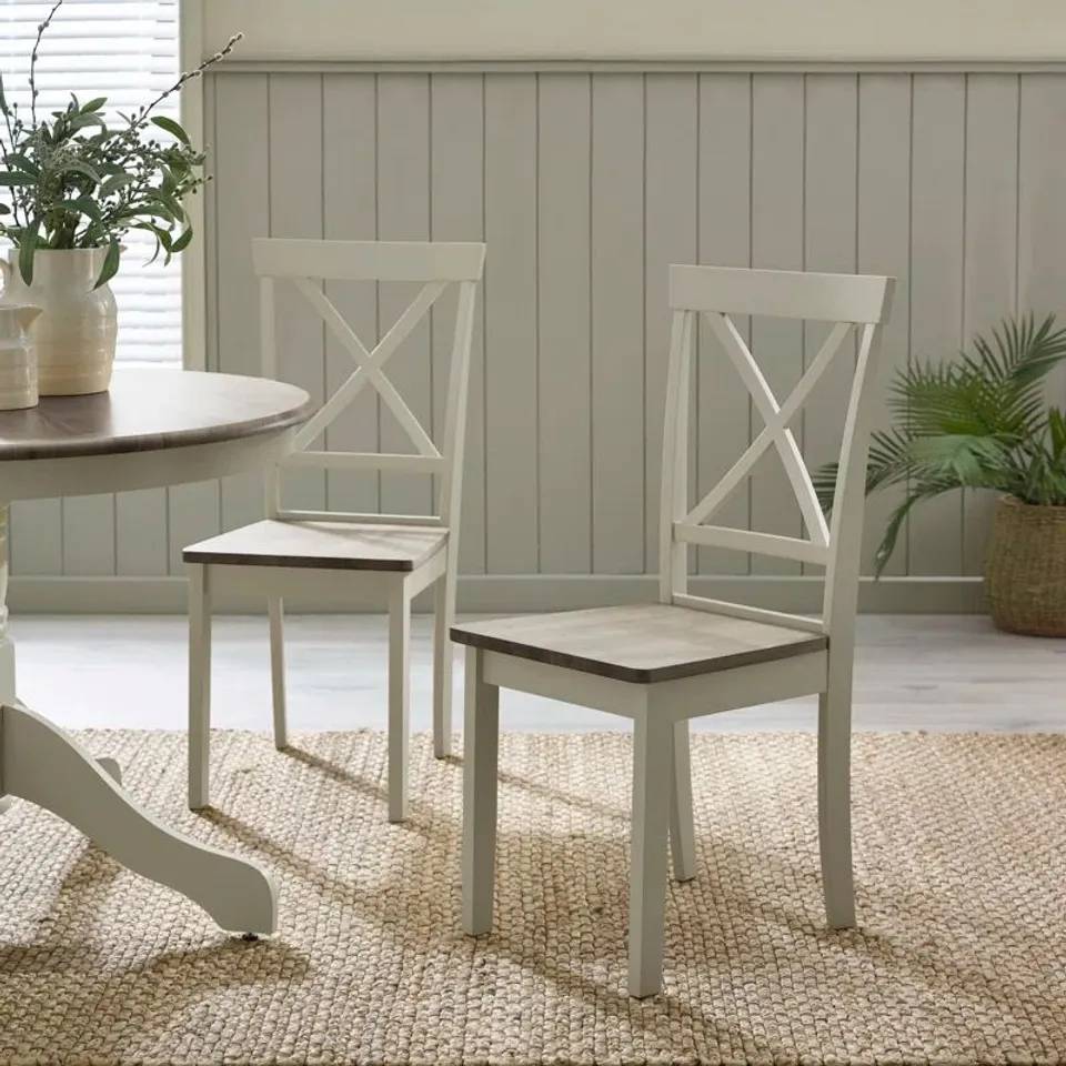 BOXED SHANNONDALE SOLID WOOD DINING CHAIRS WHITE/GREY