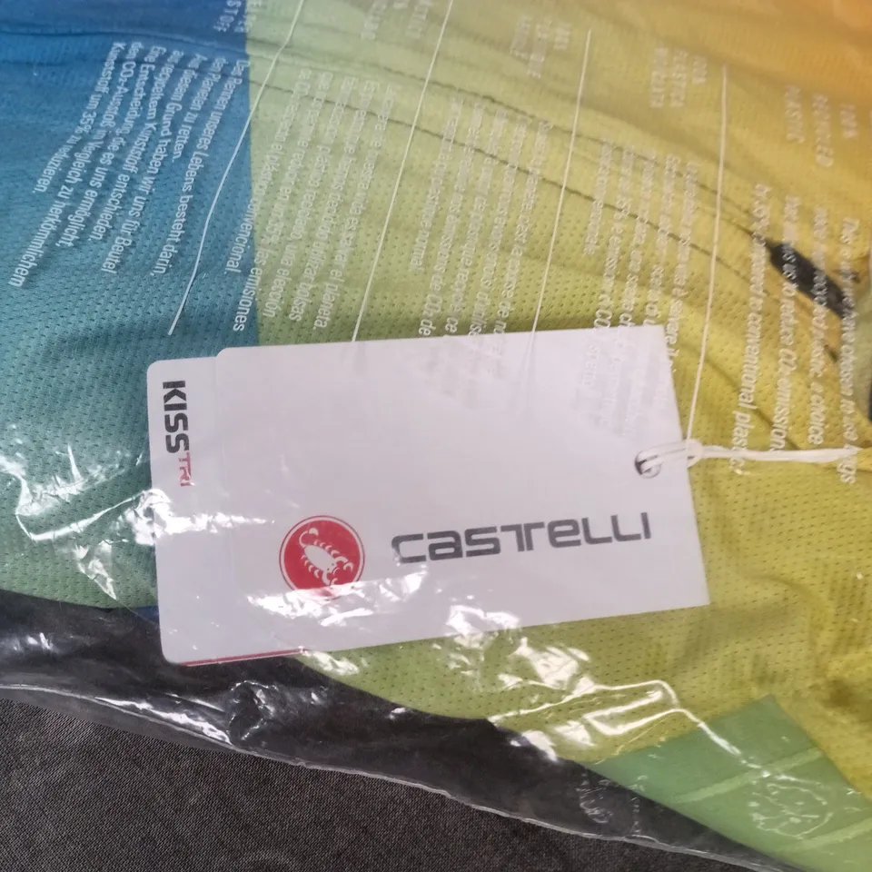 CASTELLI FREE SANREMO 3 SUIT SHORT SLEEVE IN GRADIENT YELLOW TO BLUE SIZE XXL