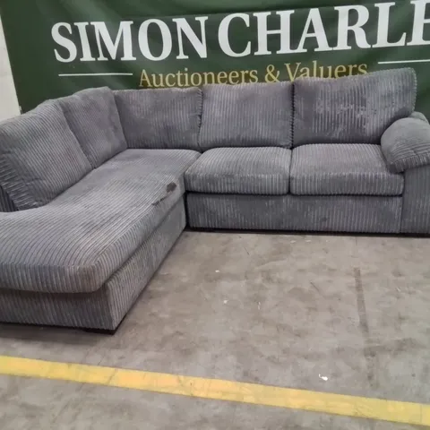 QUALITY DESIGNER CORDUROY FABRIC UPHOLSTERED GREY CORNER/L SHAPE SOFA