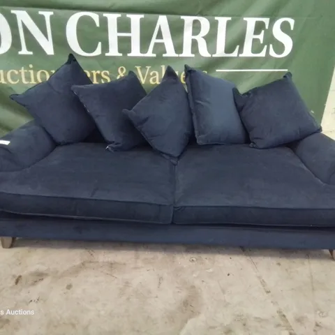 QUALITY BRITISH DESIGNER LOUNGE Co. THREE SEATER SOFA WITH SCATTER CUSHIONS PLUSH BLUE FABRIC