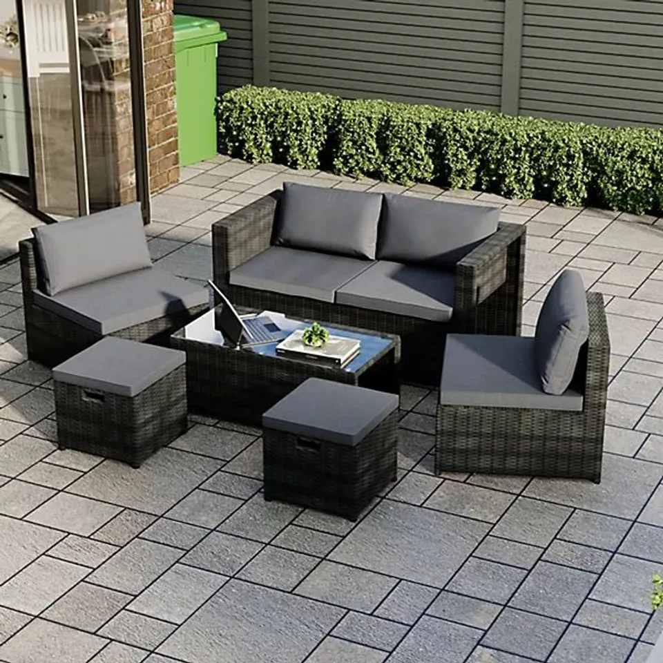 BOXED VIDA ISLAY 6 SEATER RATTAN SET - BLACK (1 BOX)