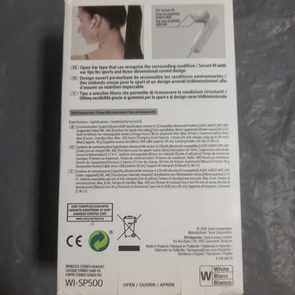 SONY SPORTS WIRELESS BLUETOOTH HEADPHONES WI-SP500
