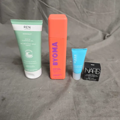 LOT OF APPROX 4 ASSORTED COSMETIC PRODUCTS TO INCLUDE - BYPMA HYDRATING MILKY TONER - REN CLEAN SKINCARE CLEANSING GEL - PAULA'S CHOICE DAILY HYDRATING FLUID - ETC