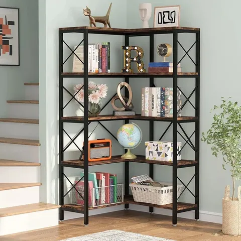 BOXED EGGERTSVILLE 167.5CM H X 80CM W STEEL SHELVING UNIT - BLACK/DARK BROWN (1 BOX)