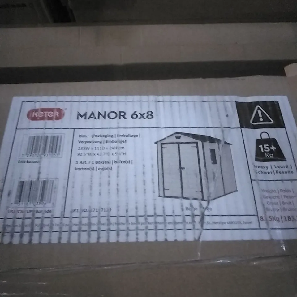 BOXED KETER MANOR OUTSIDE STORAGE, 6X8