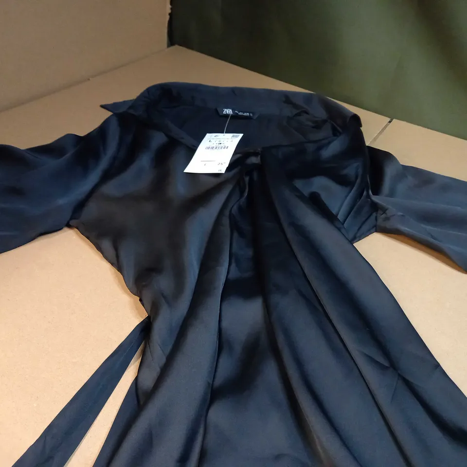 ZARA BLACK SATIN SHIRT DRESS - LARGE