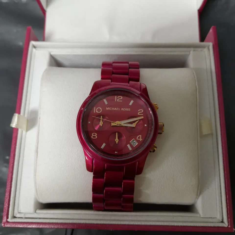 MICHAEL KORS LIMITED EDITION RUNWAY CHRONOGRAPH DEEP PINK STAINLESS STEEL WATCH