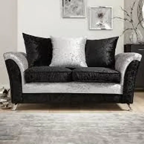 BRAND NEW PACKAGED ZULU 2 SEATER FABRIC SOFA - BLACK/SILVER