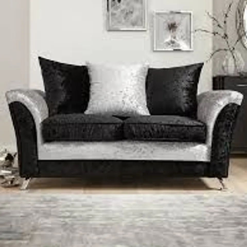 BRAND NEW PACKAGED ZULU 2 SEATER FABRIC SOFA - BLACK/SILVER