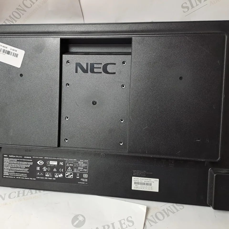 NEC 22" MULTI SYNCH LCD MONITOR MODEL EA223WM-BK SERIAL #66398630TB