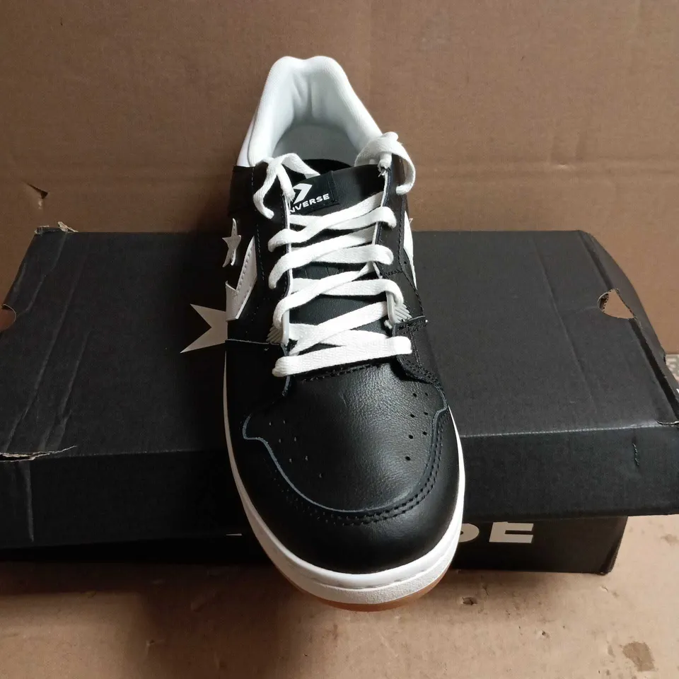 BOXED PAIR OF CONVERSE TRAINERS – BLACK/WHITE LOW-TOP - UK 10 