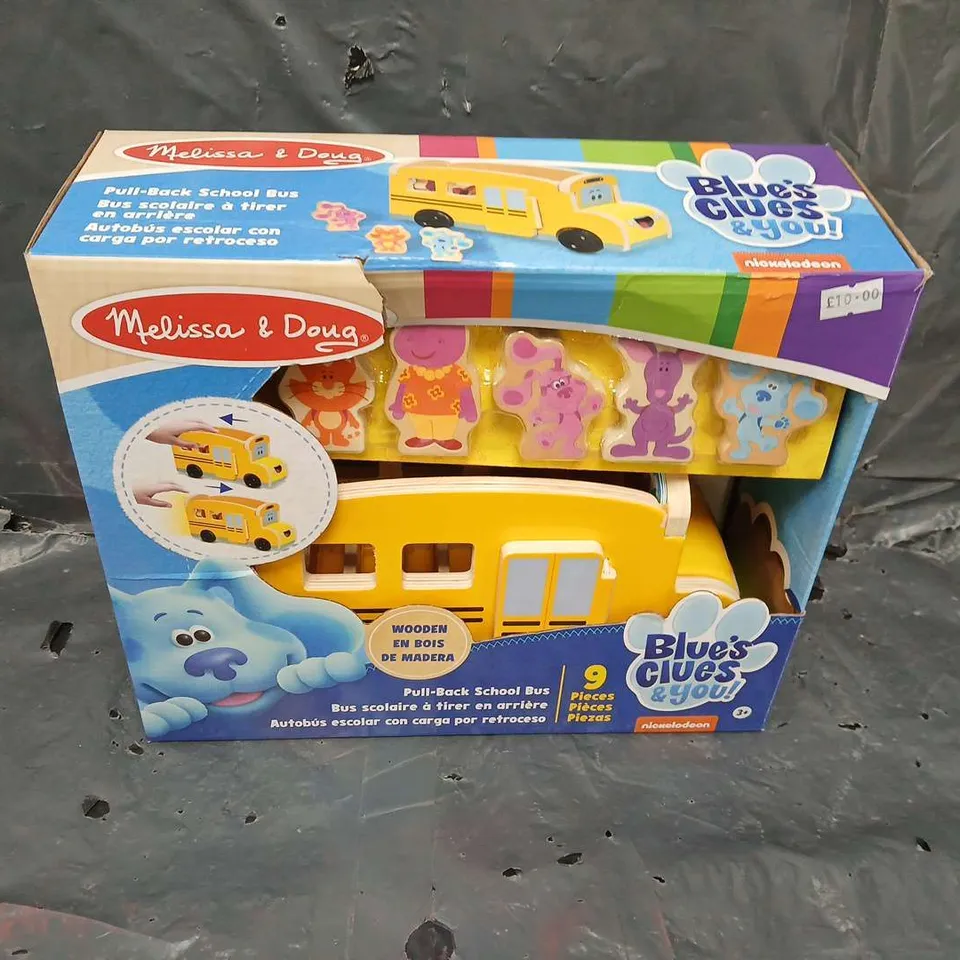 BOXED MELISSA AND DOUG BLUES CLUES AND YOU PULL BACK SCHOOL BUS