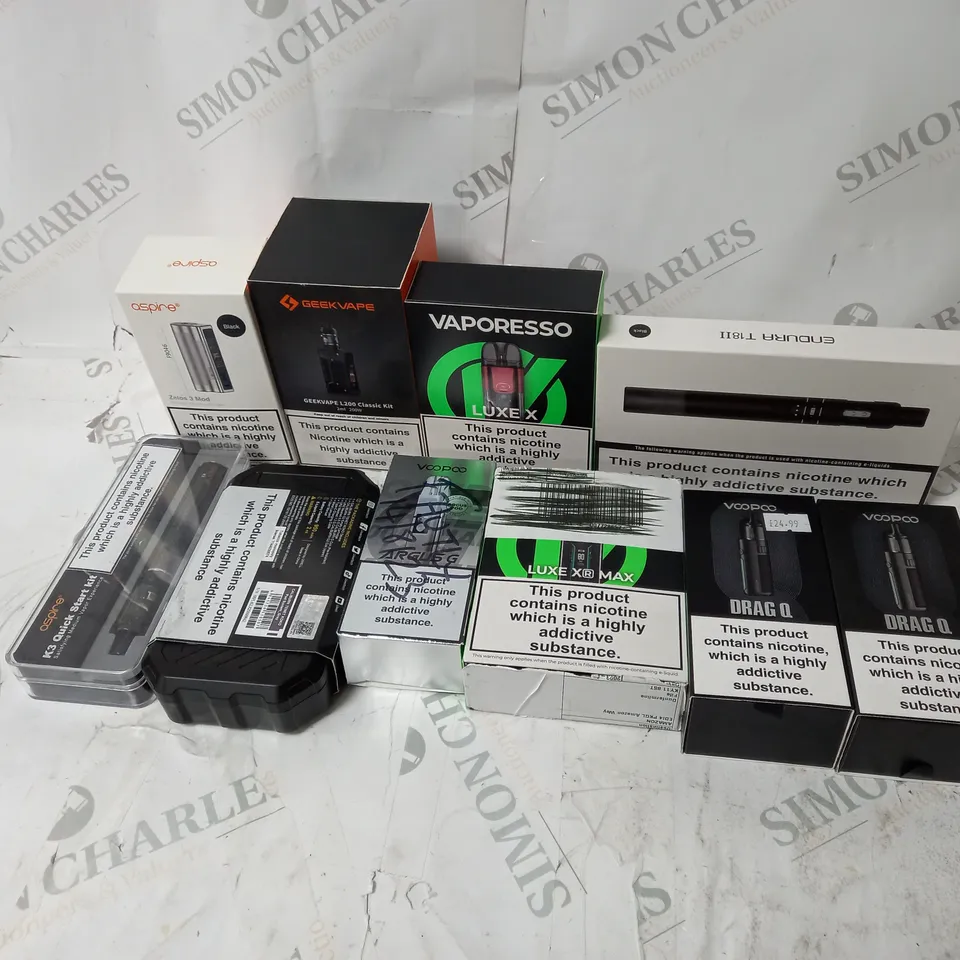 BOX OF APPROXIMATELY 10 ASSORTED E-CIG PRODUCTS TO INCLUDE GEEKVAPE, VAPORESSO, INNOKIN 