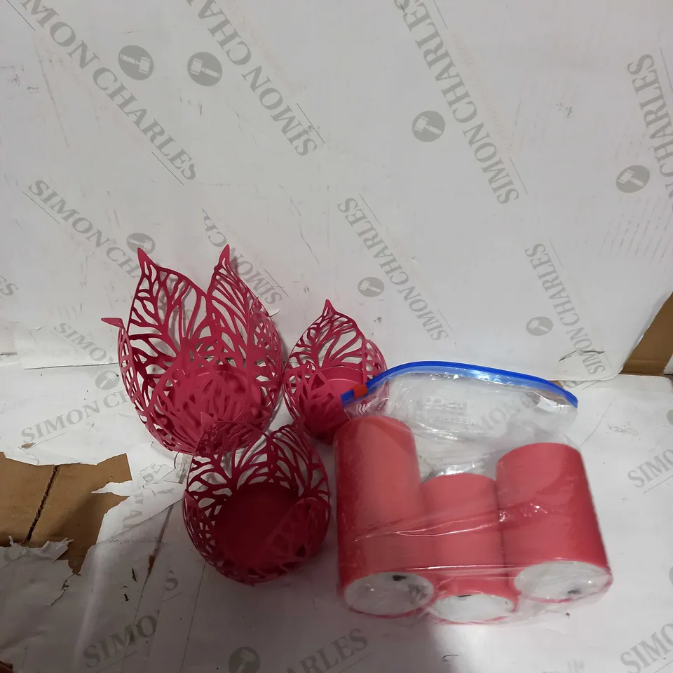 ALISON CORK SET OF BOTANICAL TEALIGHT HOLDERS & LED CANDLES PINK