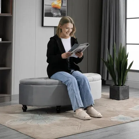 BOXED ATTALLA 120cm WIDE TUFTED ROUND COCKTAIL WITH STORAGE OTTOMAN - LIGHT GREY (1 BOX)