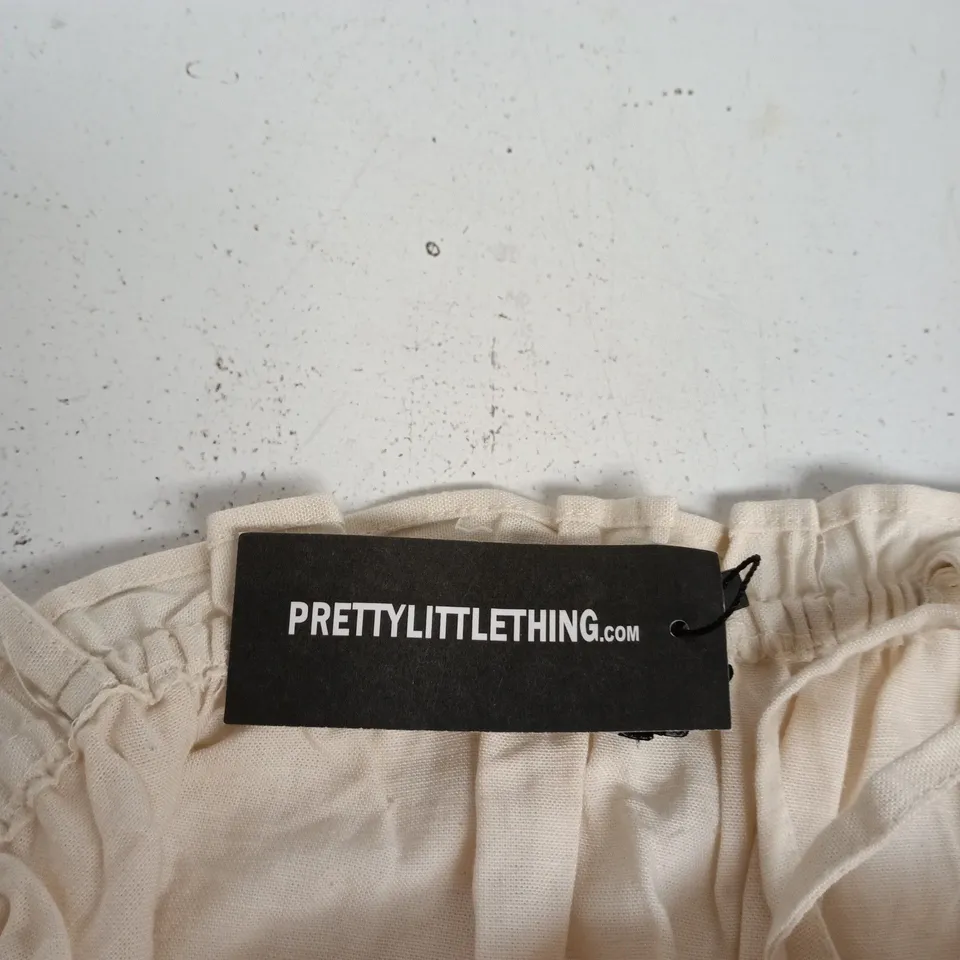 PRETTYLITTLETHING CREAM STRAPPY LINEN-LOOK MAXI DRESS, UK SIZE 10