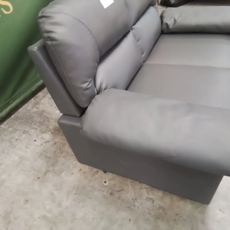 DESIGNER TWO SEATER SOFA GREY FAUX LEATHER 