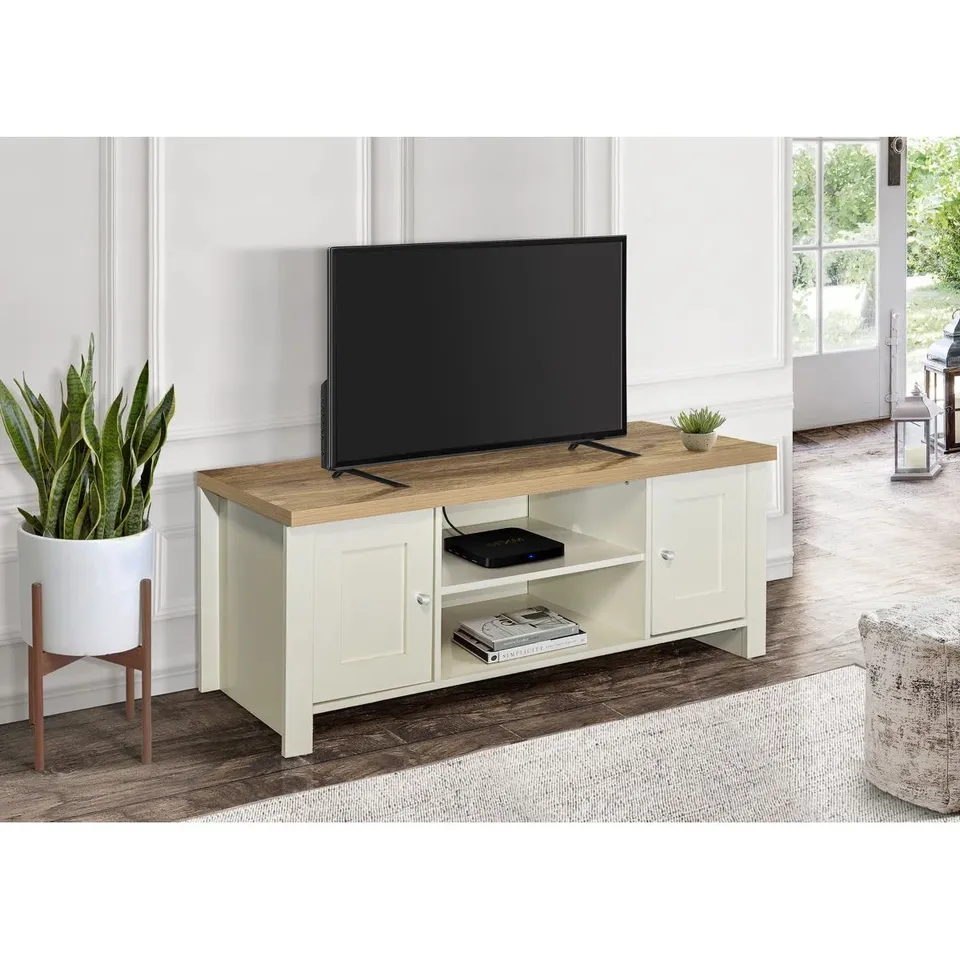BOXED NAPANOCH TV STAND FOR TVS UP TO 58" - CREAM/OAK (1 BOX)