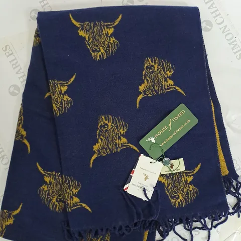 HOUSE OF TWEED SHAWL SCARF IN NAVY/YELLOW