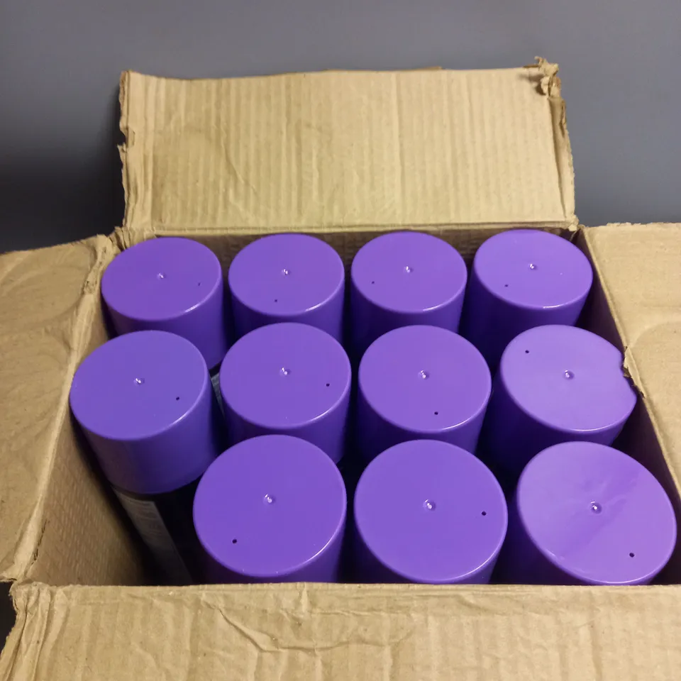 BOXED LOT OF 11 PAINT FACTORY PROPER PURPLE SPRAY PAINT GLOSS FINISH 400ML