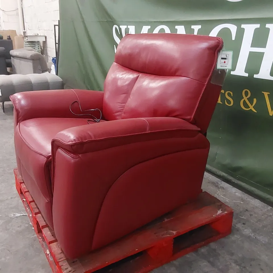 QUALITY DESIGNER RED LEATHER ELECTRIC RECLINER ARMCHAIR