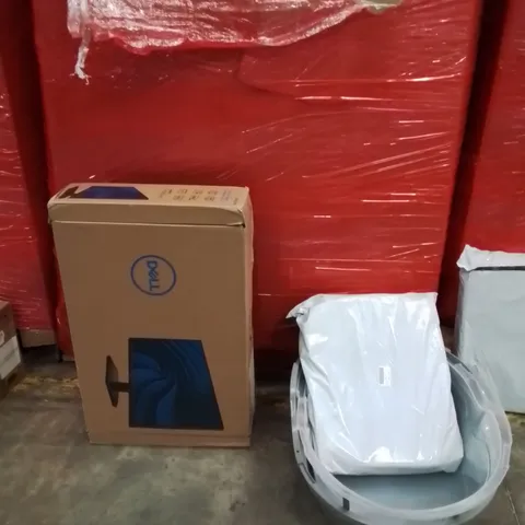 PALLET OF ASSORTED HOUSEHOLD GOODS AND PRODUCTS TO INCLUDE;DELL MONITOR,MEMORY FOAM CUSHION,CAT LITTER TRAY 