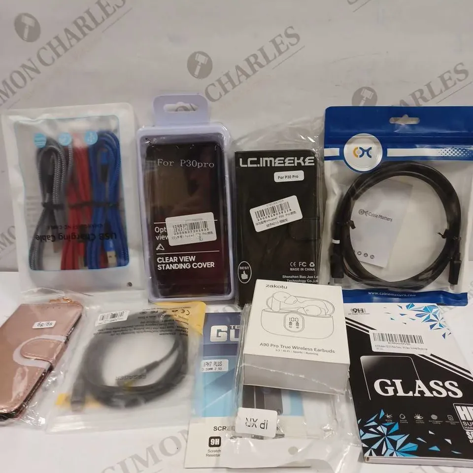 LOT TO CONTAIN APPROX 20 X ASSORTED PHONE ACCESSORIES, INCLUDES CHARGING CABLES, EARPHONES, PHONE CASES & PROTECTORS ETC 