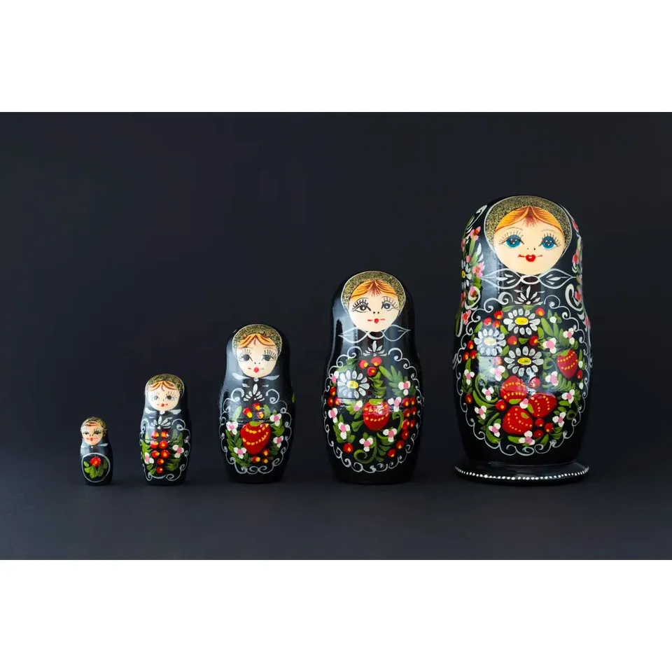 BOXED BLACK RUSSIAN NESTING DOLLS BY HELIOR - WRAPPED CANVAS PRINT