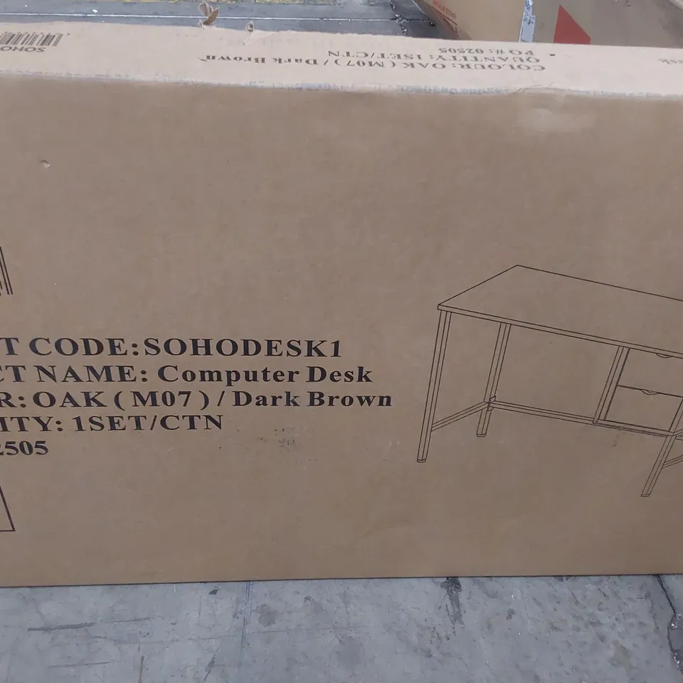 BOXED COMPUTER DESK DARK BROWN OAK