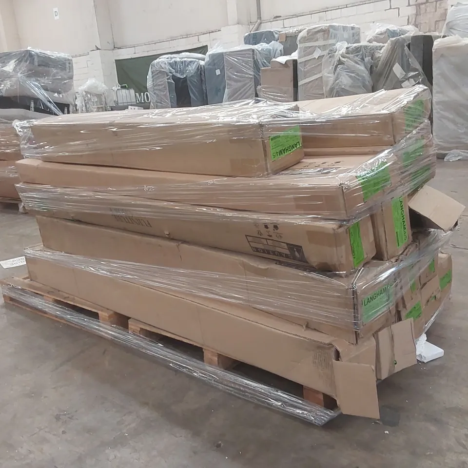 PALLET CONTAINING A LARGE QUANTITY OF ASSORTED DESIGNER FURNITURE PARTS INCLUDING: BED PARTS ECT