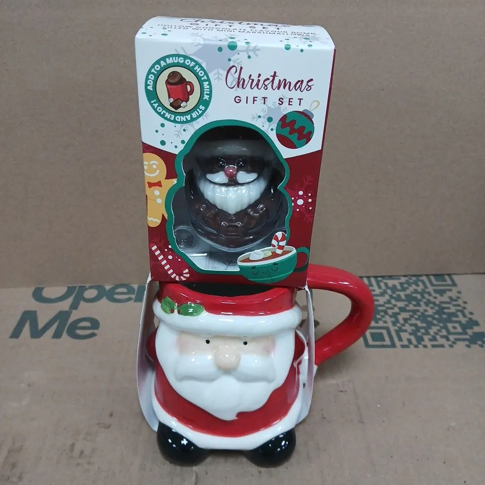 CERAMIC SANTA MUG WITH MARSHMALLOW FILLED SANTA SHAPED CHOCOLATE BOMB CHRISTMAS GIFT SET – BOXED