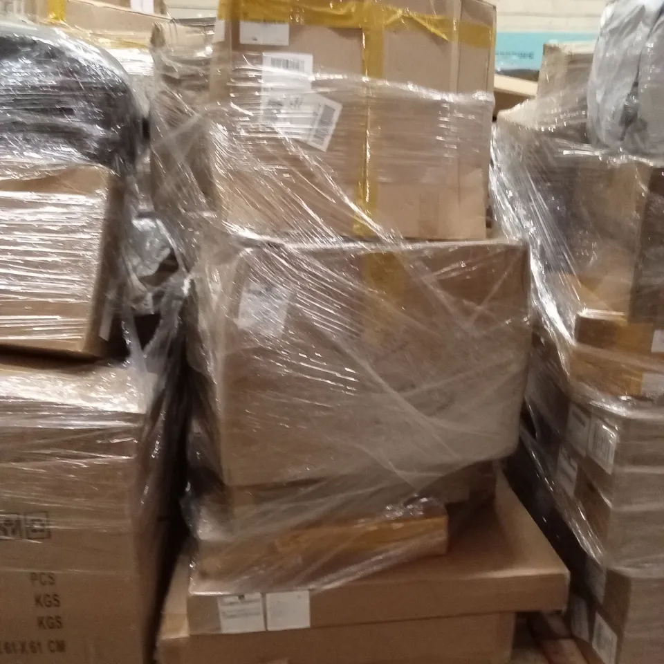 PALLET OF ASSORTED HOUSEHOLD GOODS AND PRODUCTS TO INCLUDE; FLATPACK FURNITURE AND OTHER GOODS ETC