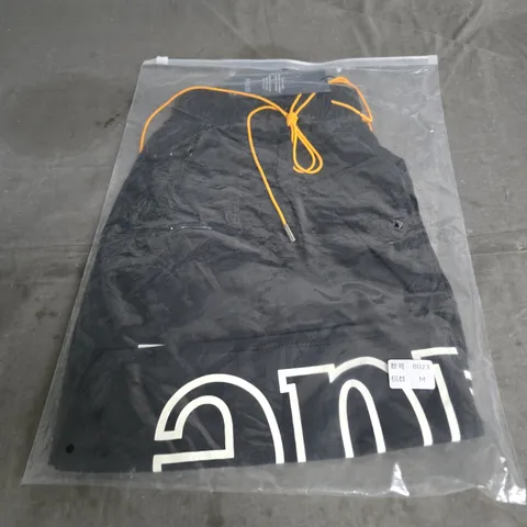 RHUDE BLACK SWIMS SHORTS WITH ORANGE DRAWSTRINGS – SIZE M