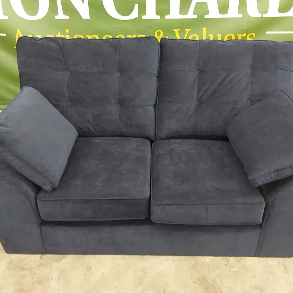 DESIGNER STAMFORD SMALL 2-SEATER HIGH-BACKED FIRM FABRIC UPHOLSTERED SOFA - NAVY BLUE