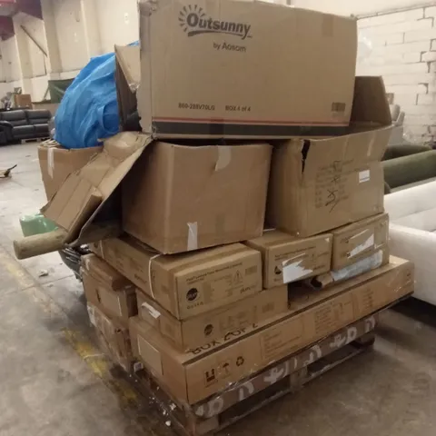 PALLET OF ASSORTED INCOMPLETE GOODS TO INCLUDE; PLUM OUTDOOR PLAY PARTS, LAWNMOWER, TRAMPOLINE PARTS ETC