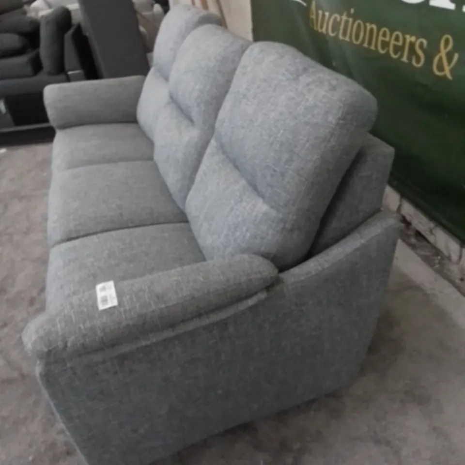 DESIGNER G PLAN MADE SPENCER DAPPLE KINGFISHER FABRIC ELECTRIC RECLINING THREE SEATER SOFA