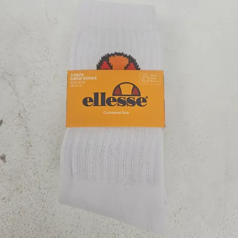 ELLESSE 3-PACK CREW SOCKS β CUSHIONED SOLE, UK 3.5-5.5